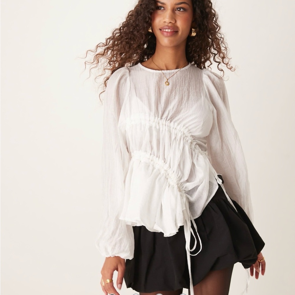 Ghospell nwt sheer White Ruffled Peasant Blouse